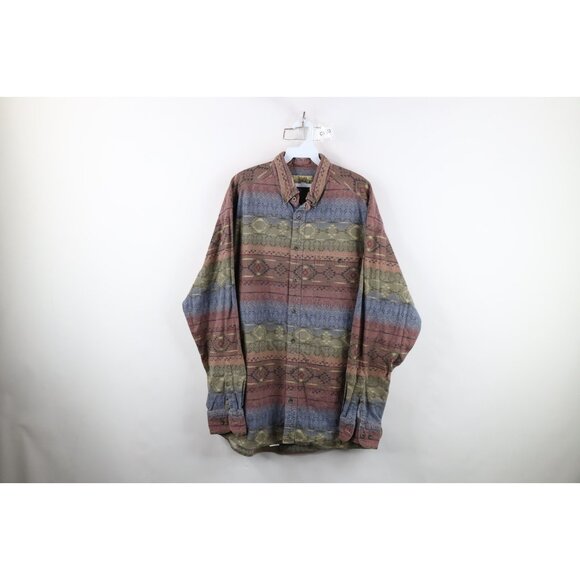 Vtg 90s Cabelas Mens XLT Faded Rainbow Southwestern Chamois Cloth Button Shirt - Picture 1 of 12